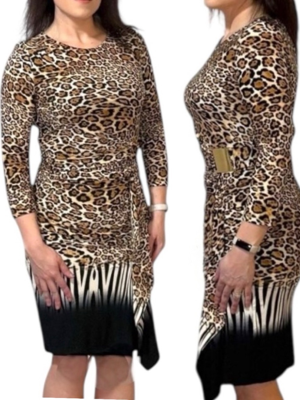 NWTFrank Lyman Animal Print Wrap Dress - 3/4 Sleeve Midi - Sz 8